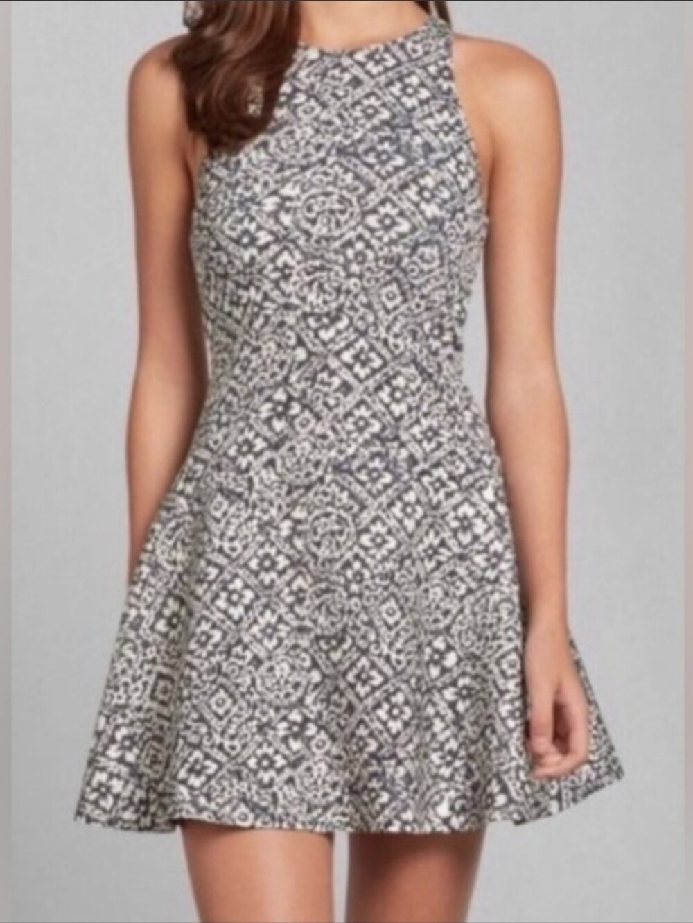 Abercrombie & Fitch Black and White Geometric Halter Fit-and-Flare Dress Size XS